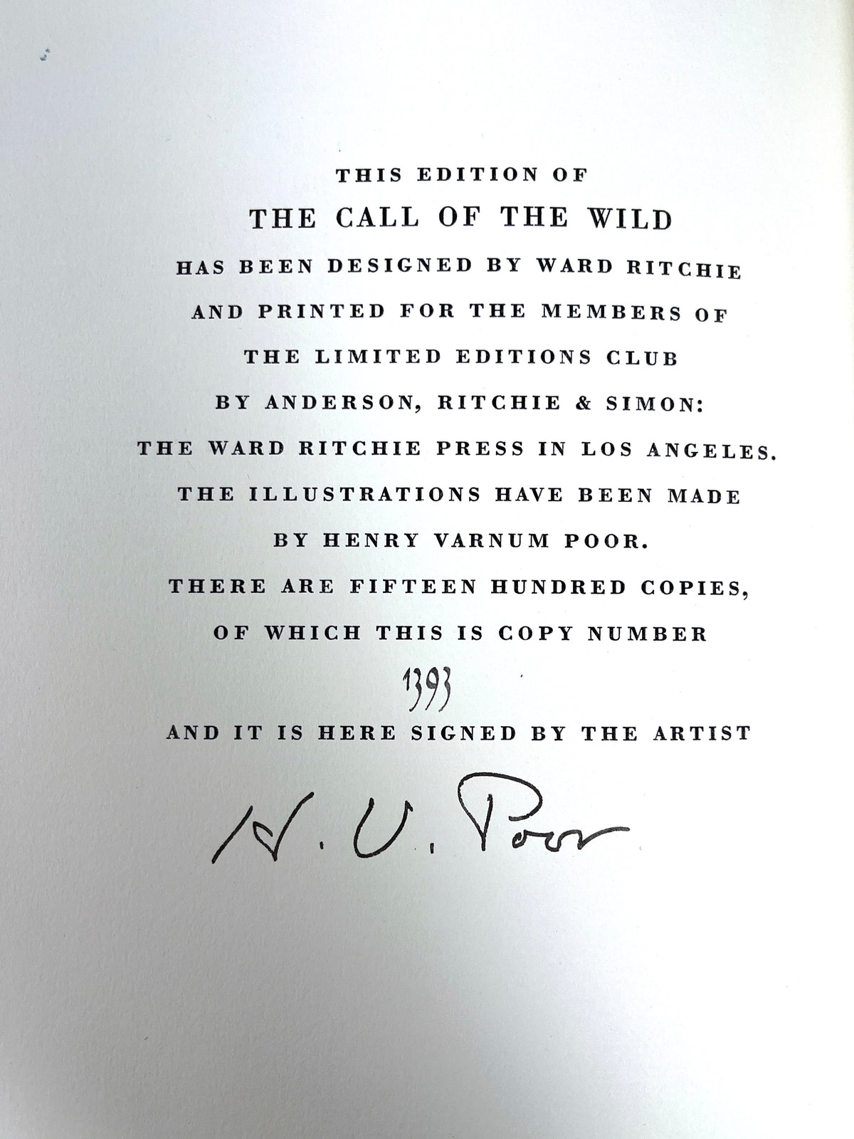 Jack London, Call of the Wild, Illus. Henry V. Poor, 1960, SIGNED, Near Fine HC w/slipcase.