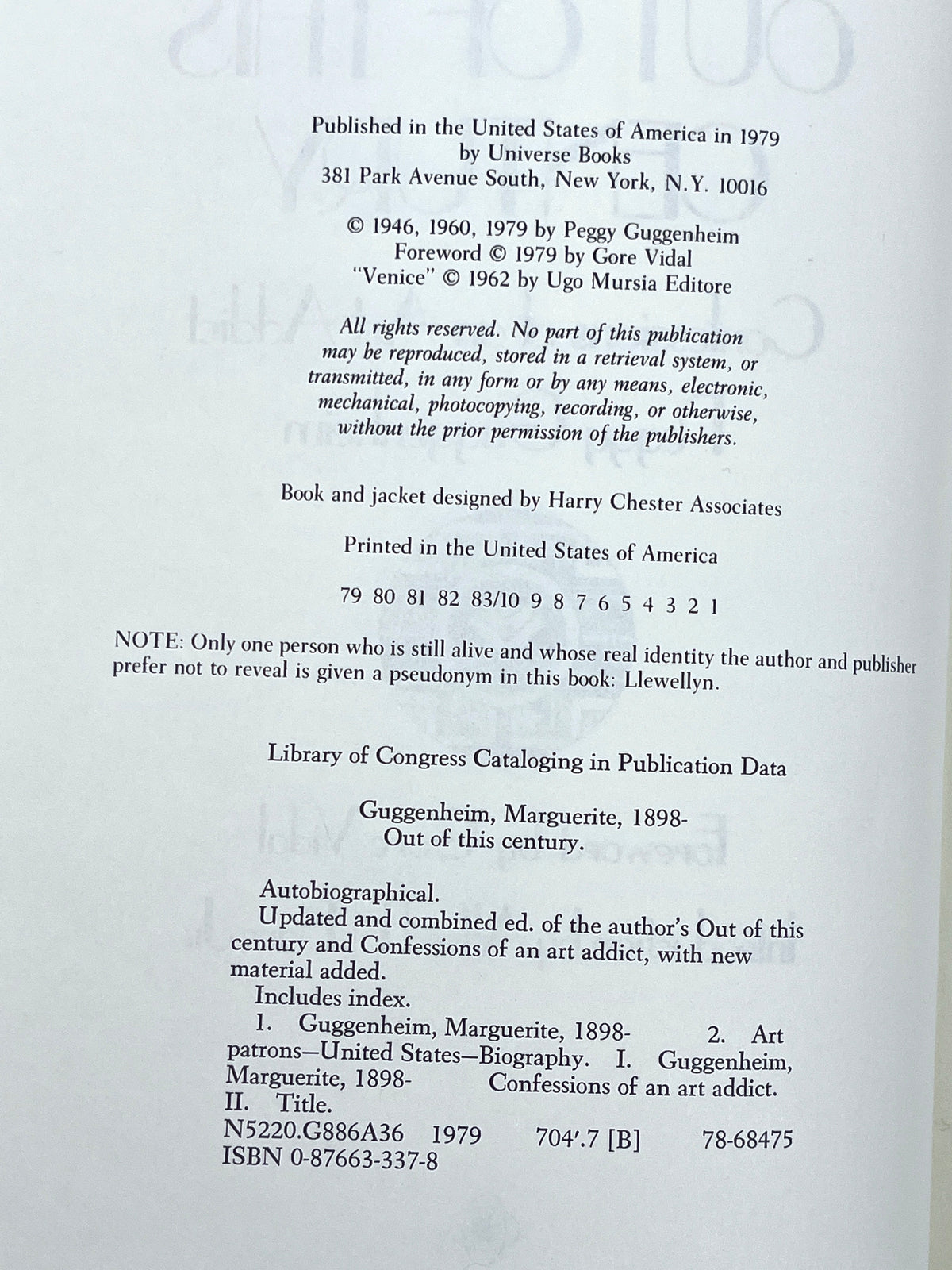 Out of This Century, Peggy Guggenheim, 1979, Near Fine HC, Very Good DJ