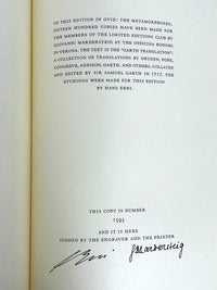 Ovid Metamorphoses in Fifteen Books, Illus. Hans Erni, 1958, SIGNED 2x, NF HC w/DJ & slipcase.