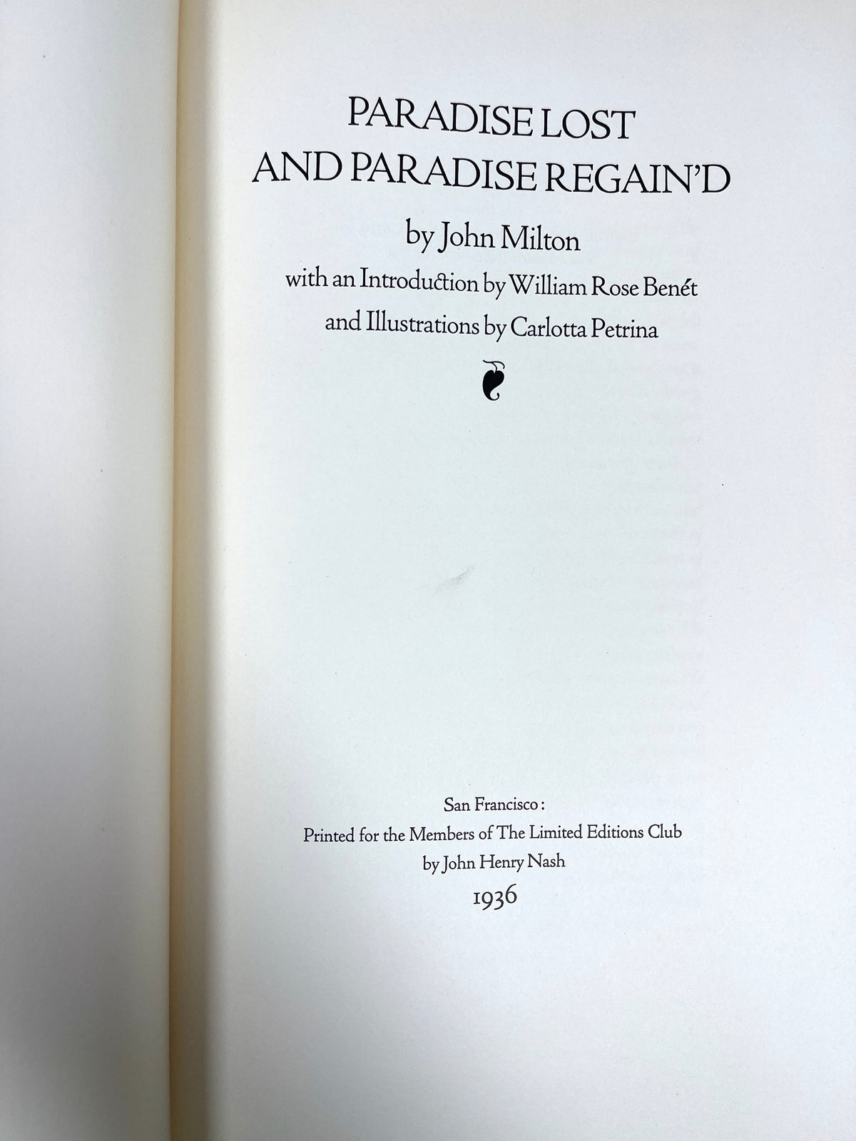 John Milton, Paradise Lost and Paradise Regain'd, Carlotta Petrina, 1936, SIGNED, NF HC w/slipcase.