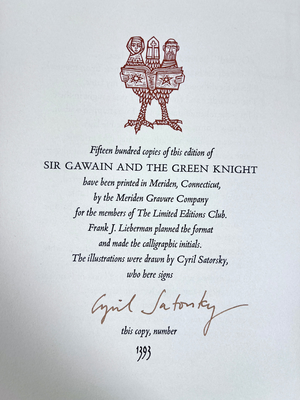 Sir Gawain & The Green Knight, Illus. Cyril Satorsky, 1971, SIGNED, Near Fine, HC w/slipcase.
