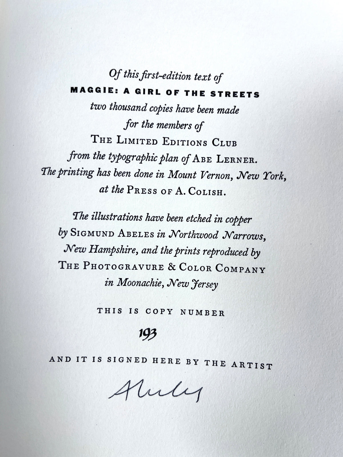 Maggie: A Girl of the Streets, Stephen Crane, Sigmund Abeles, Limited Editions Club