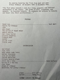 Patti Smith program, 1973.  De L'Ame Pour L'Ame (Of the Soul for the Soul): An Evening Honoring...Arthur Rimbaud, Good