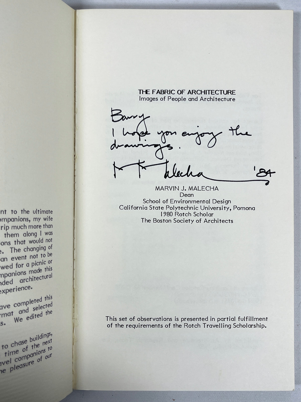 The Fabric of Architecture: Images of People and Architecture, 1982, SIGNED, VG softcover