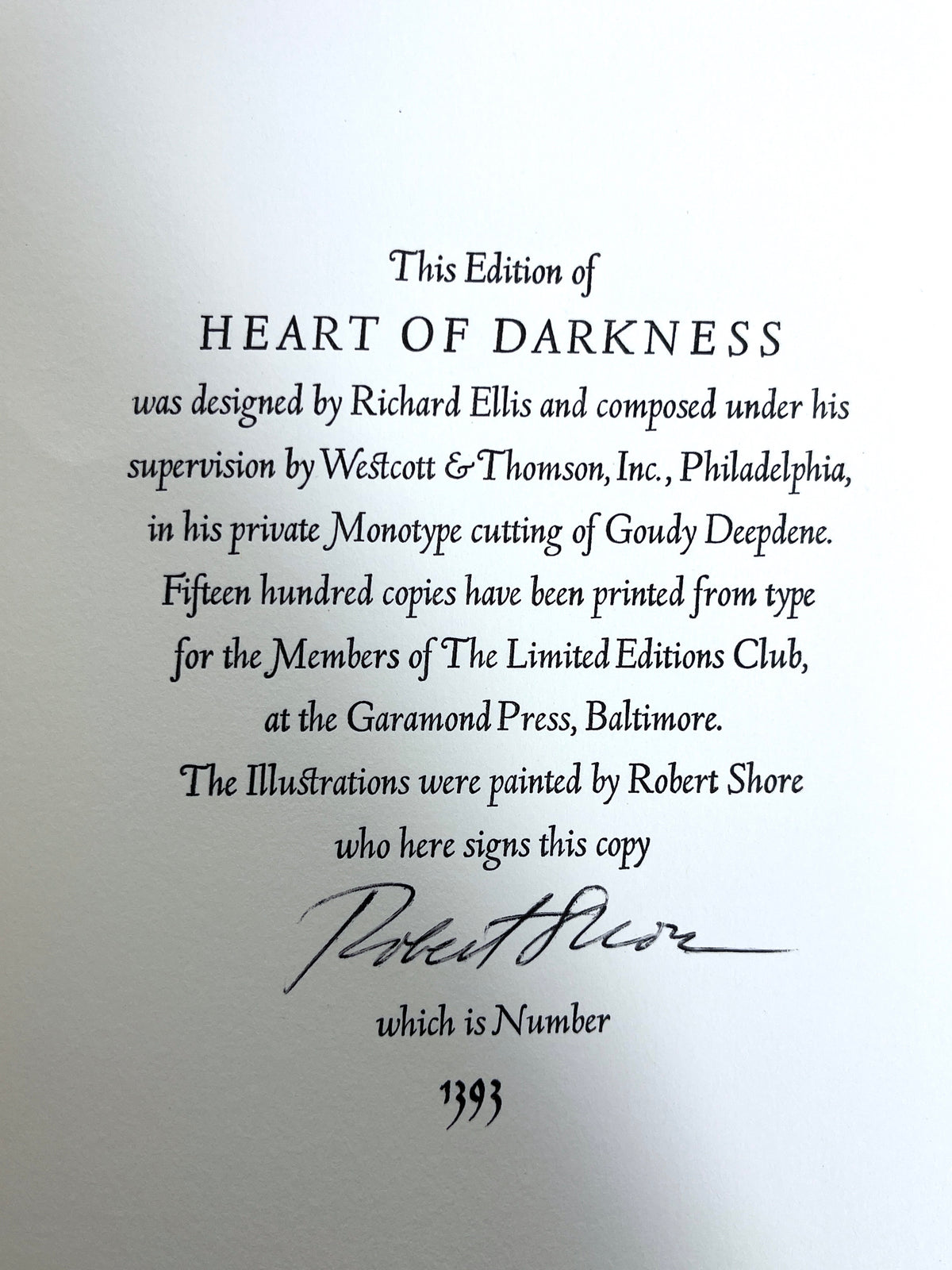 Joseph Conrad, Heart of Darkness, Robert Shore, Limited Editions Club,  1969, SIGNED