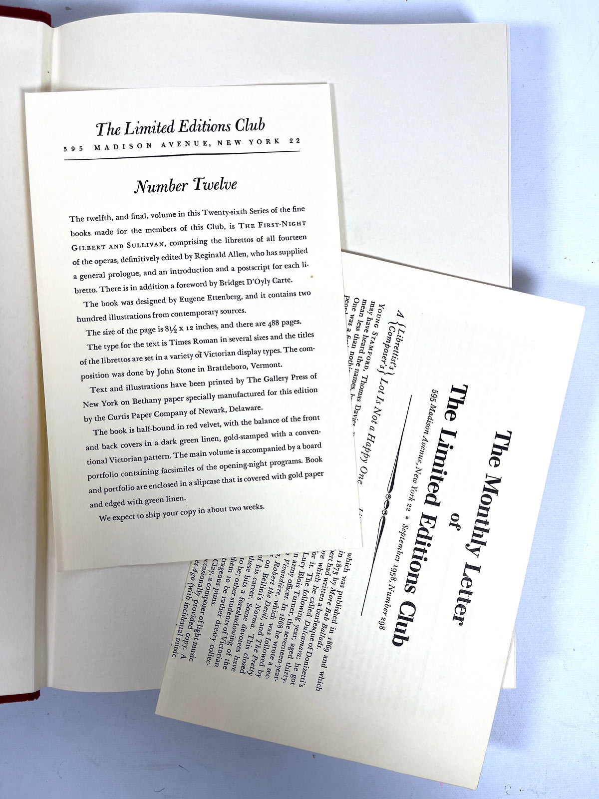 Gilbert and Sullivan: The First Night, 1958, Limited Editions Club, NF HC, DJ, & portfolio