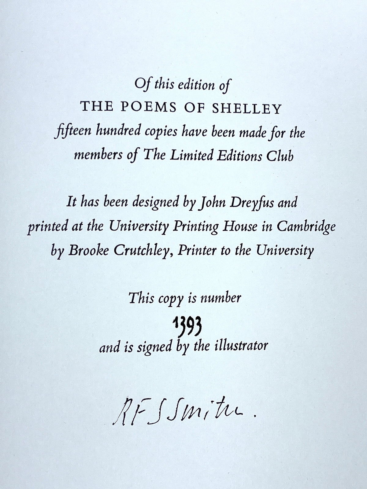 The Poems of Percy Bysshe Shelley, Limited Editions Club, 1971, SIGNED, NF HC