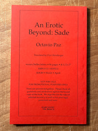 Octavio Paz, An Erotic Beyond: Sade, Uncorrected Proof, 1998, Softcover, Near Fine
