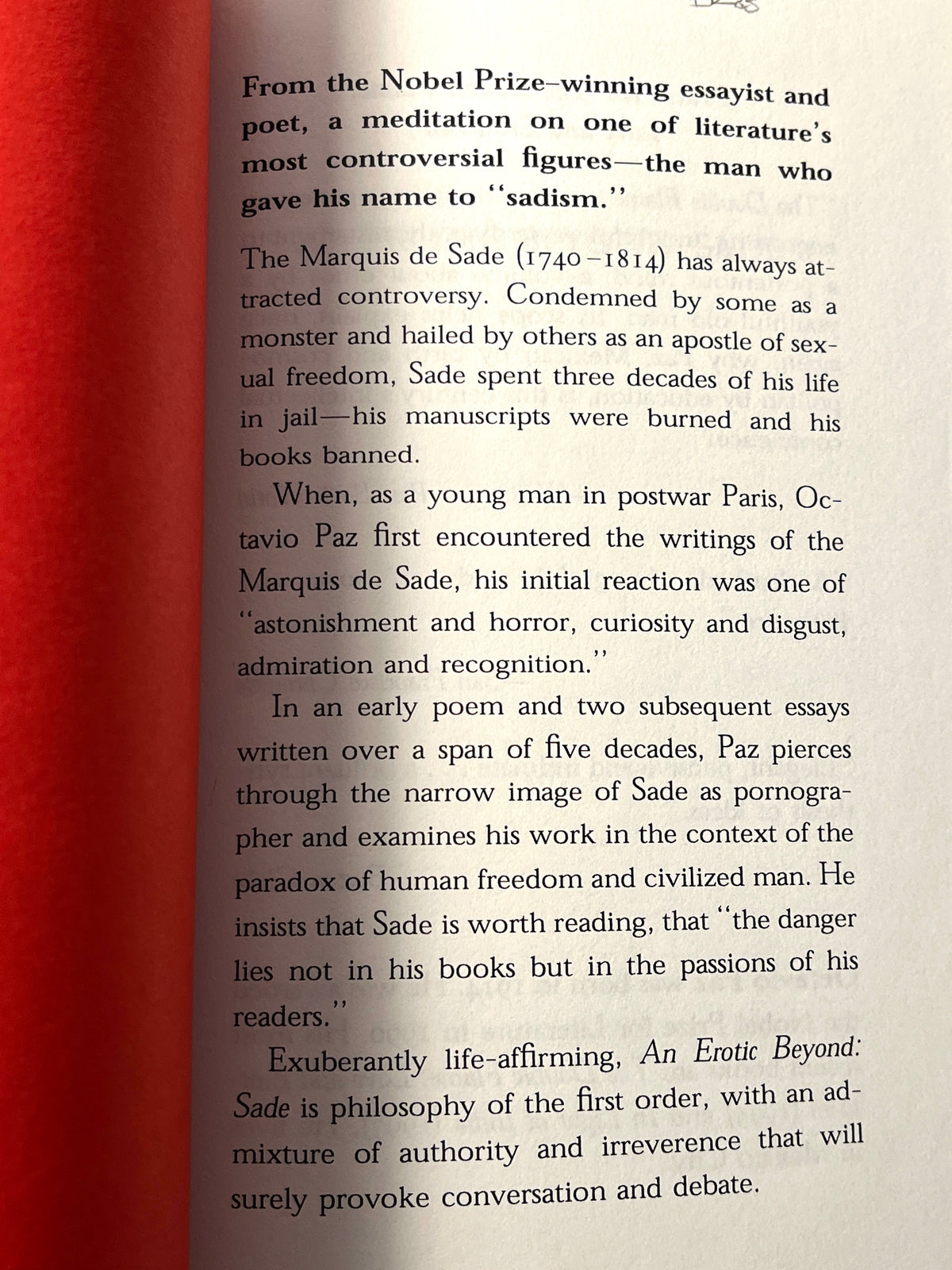 Octavio Paz, An Erotic Beyond: Sade, Uncorrected Proof, 1998, Softcover, Near Fine