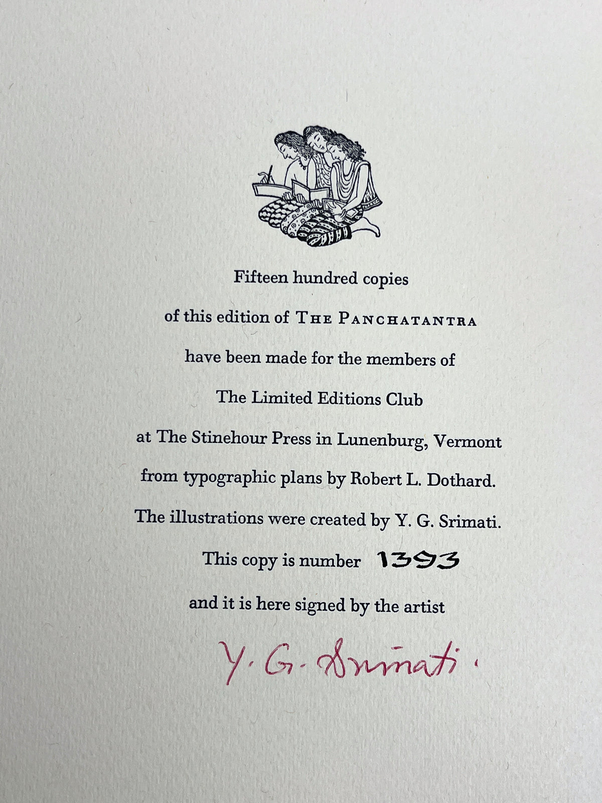 The Panchatantra, Arthur W. Ryder, Y. G. Srimati, Limited Editions Club, 1972, NF