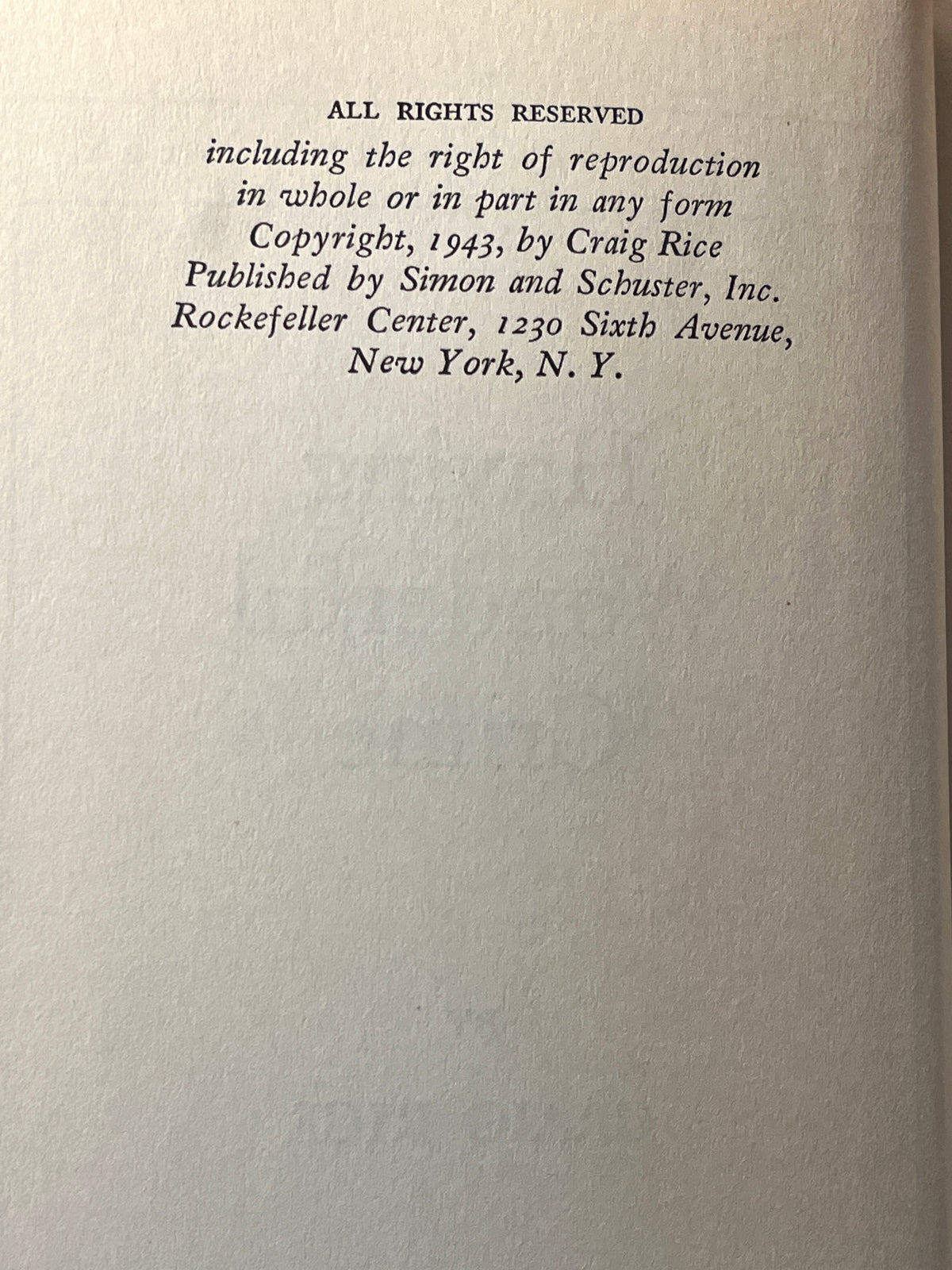 Having Wonderful Crime, Craig Rice, Simon & Schuster, First Edition, 1943, HC, VG.