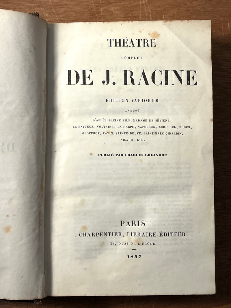 Theatre Complet de J. Racine, 1857, Charpentier, French Text, Very Good