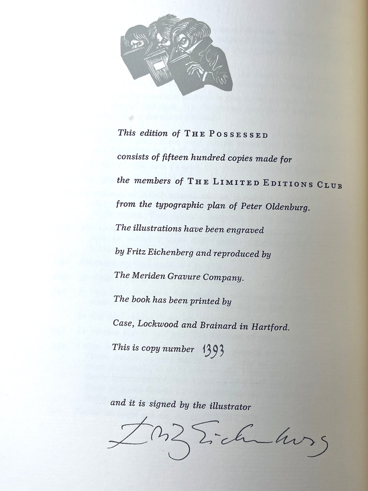 Dostoevsky, The Possessed, 2 Vols, Illus, Fritz Eichenberg, 1959, SIGNED, NF HC w/slipcase.