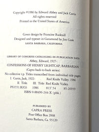 Red Knife Valley, Jack Curtis; Confessions of a Barbarian, Edward Abbey, Capra Back-to-Back, 1986