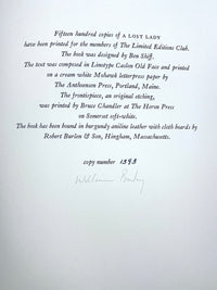 A Lost Lady, Willa Cather, William Bailey, Limited Editions Club, SIGNED, 1983, NF