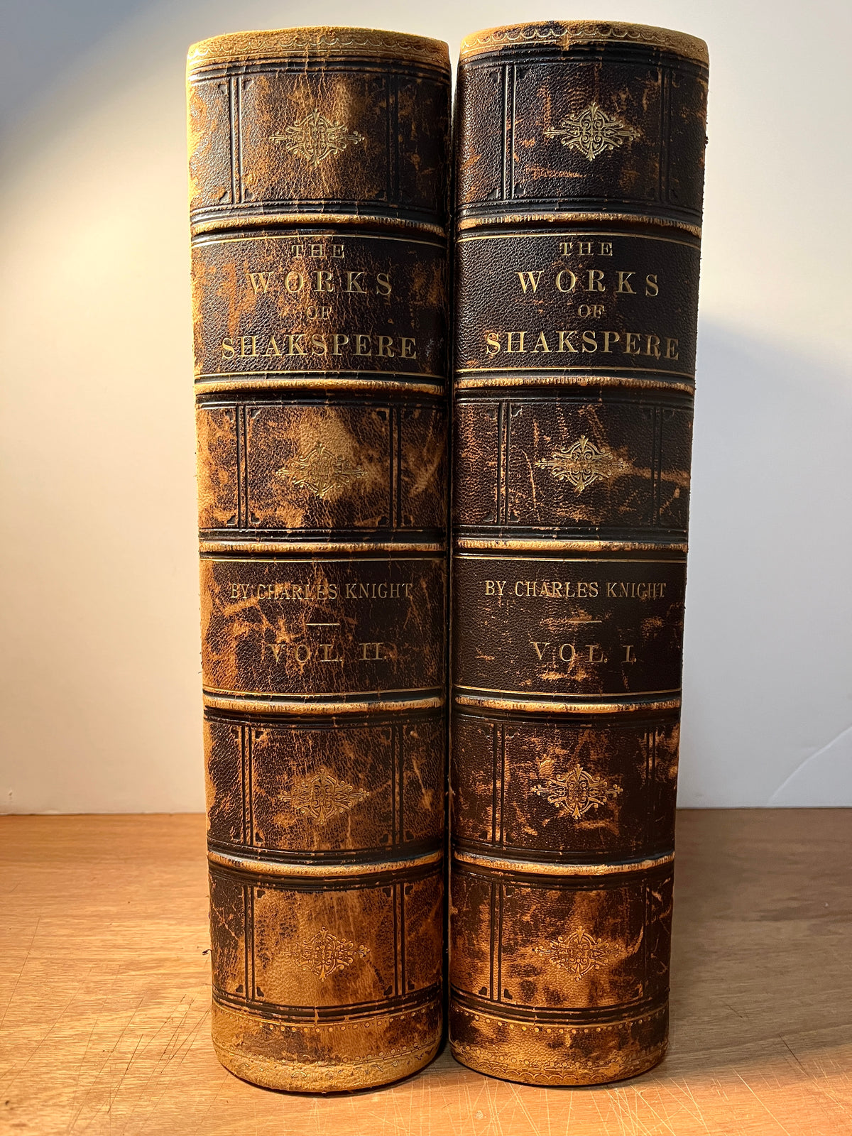 The Works of Shakspere With Notes By Charles Knight. Imperial Edition. 2 Vols. Leather HC with Steel Engravings.