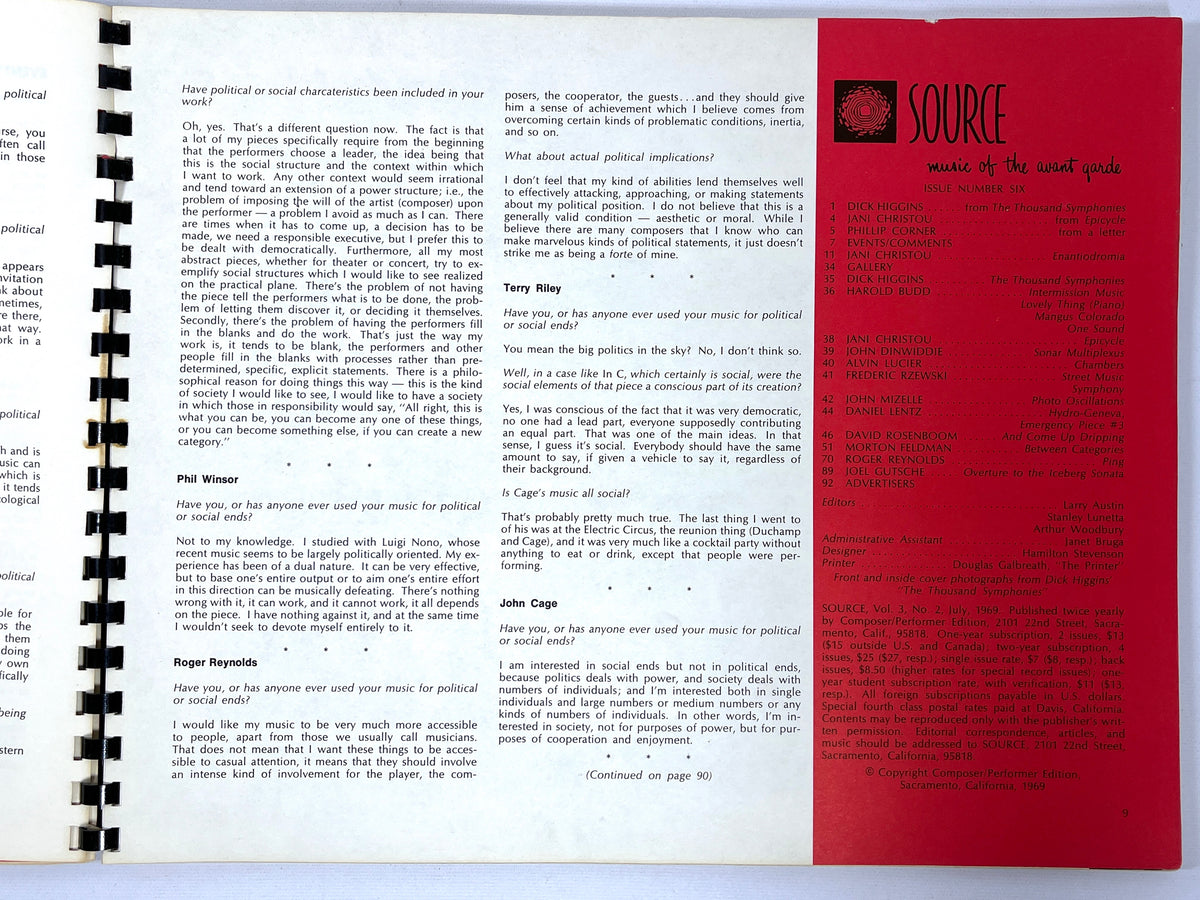 Source: Music of the Avant-Garde, Vol. 3, No. 2, Issue 6, July 1969, Good+ softcover.
