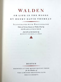 Walden, or Life in the Woods, Henry Thoreau, Limited Editions Club, Edward Steichen, SIGNED