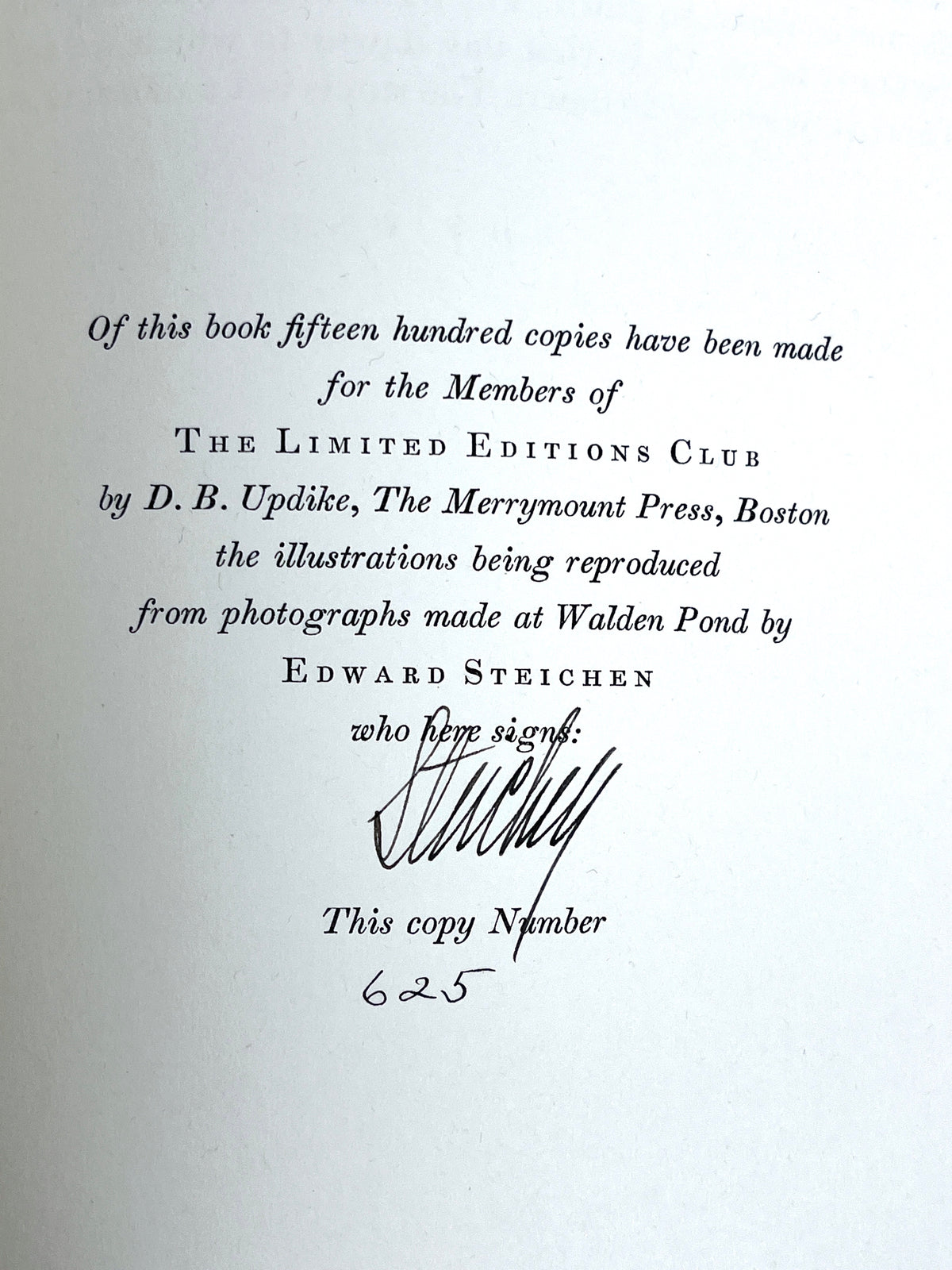 Walden, or Life in the Woods, Henry Thoreau, Limited Editions Club, Edward Steichen, SIGNED