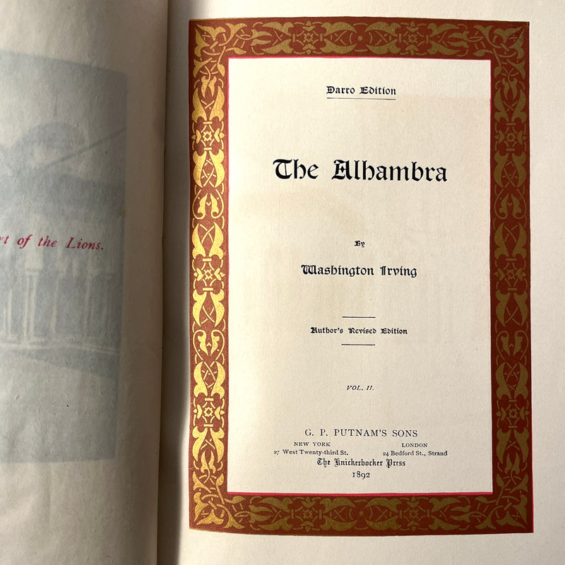 The Alhambra, Washington Irving, Author’s Revised Edition, New York, 1892, 2 VOL SET