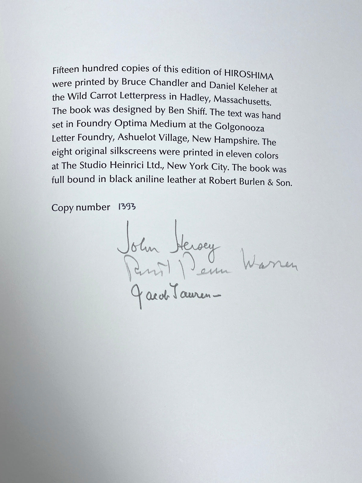 John Hersey, Hiroshima, illustrated Jacob Lawrence, SIGNED, Limited Editions Club, 19