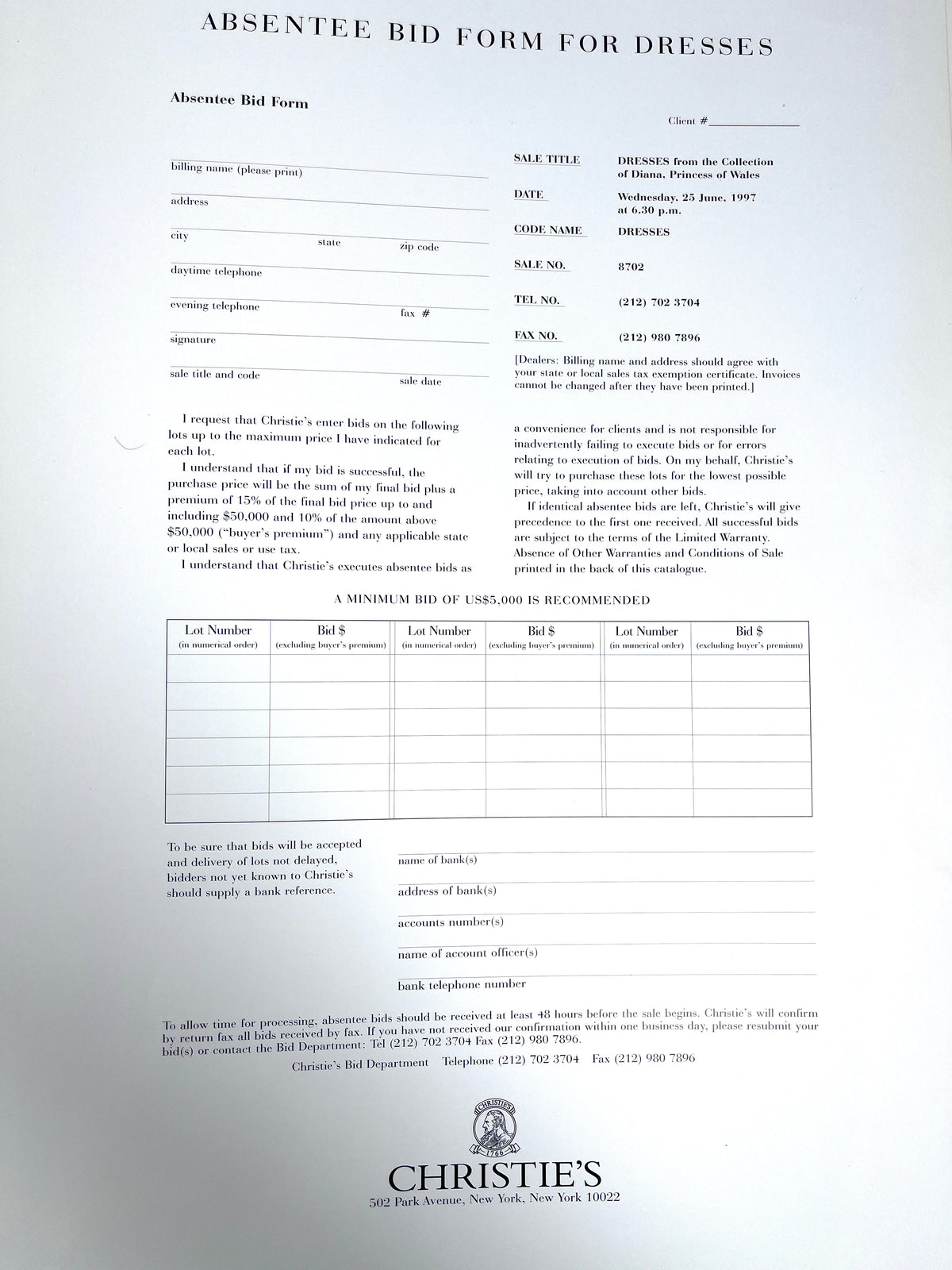 Dresses from the Collection of Diana, Princess of Wales; Christie's, 1997, NF HC w/DJ