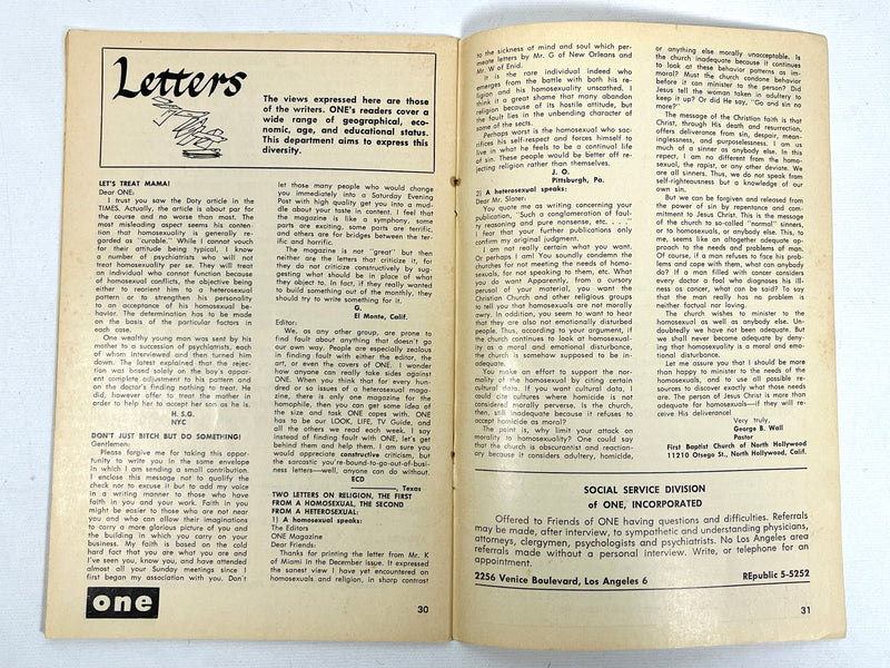 One Magazine, Volume XII, Number 3, March 1964, Very Good+ staplebound, gay interest