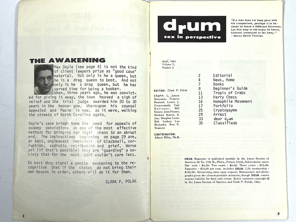 Drum: Sex in Perspective, CENSORED, Vol V, No 2, April 1965, VG staplebound, gay interest