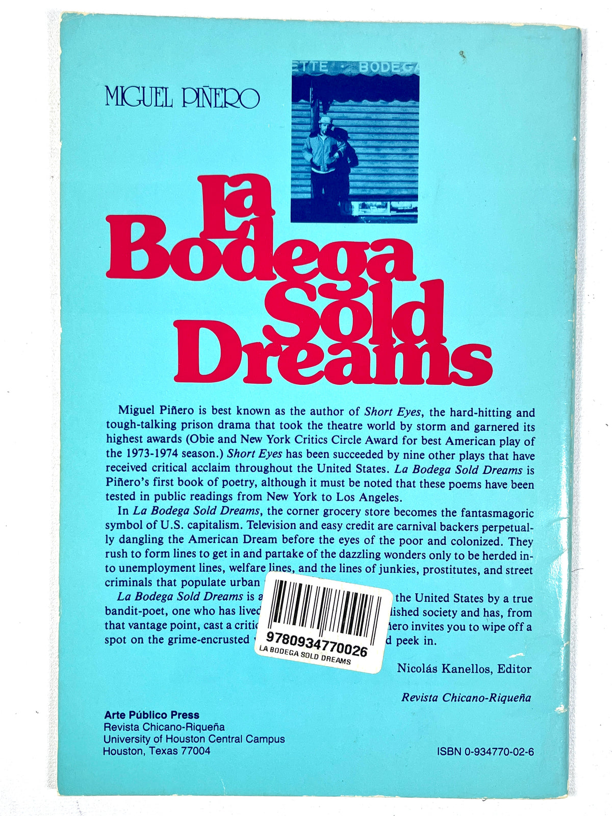 Miguel Pinero, La Bodega Sold Dreams, Arte Publico 1985, VG staplebound SC