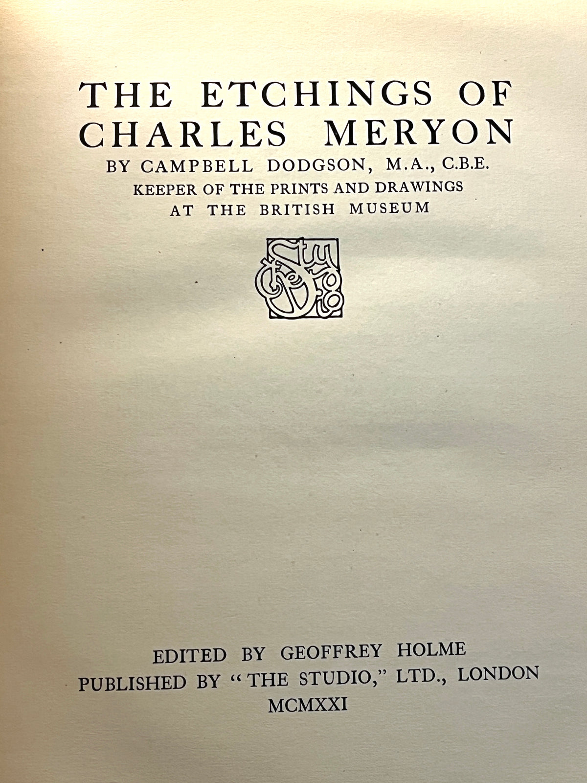 The Etchings of Charles Meryon, Campbell Dodgson, 1921, Good hardcover.