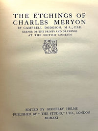 The Etchings of Charles Meryon, Campbell Dodgson, 1921, Good hardcover.