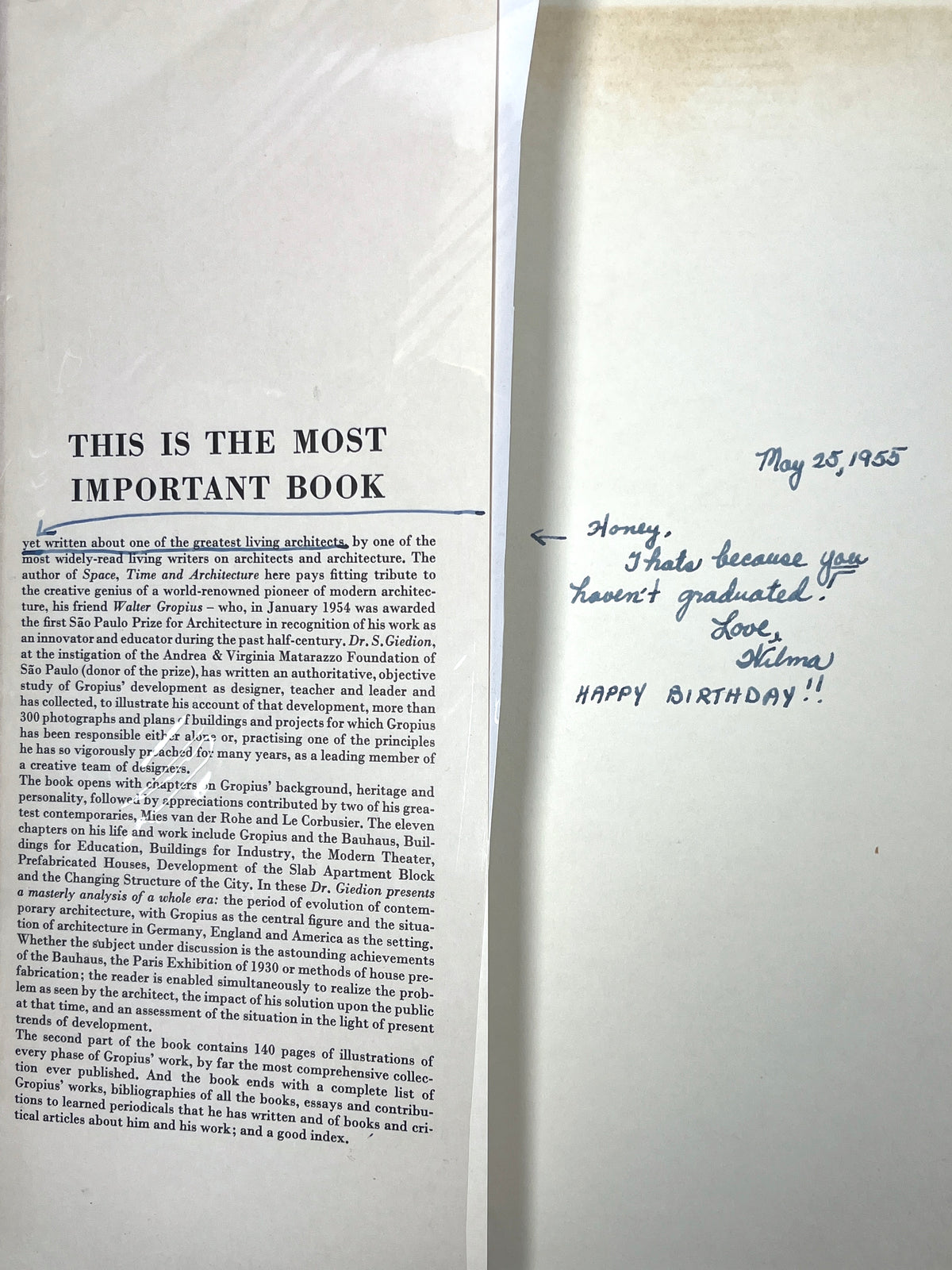 Walter Gropius: Work and Teamwork, S. Giedion, 1954,  Bauhaus, VG+ HC, VG DJ