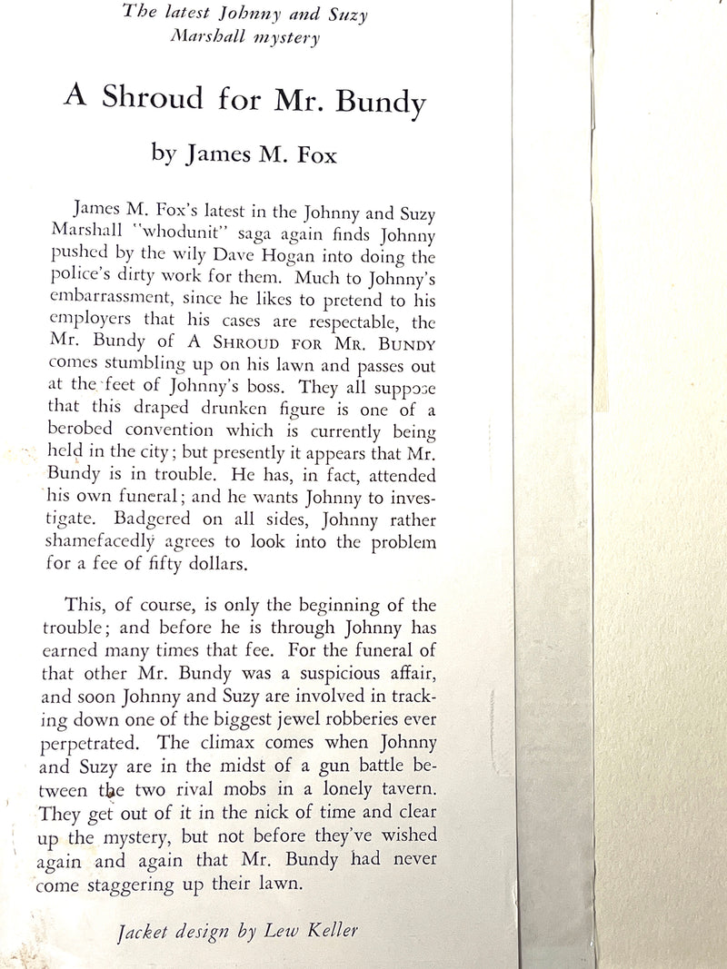 A Shroud for Mr. Bundy, James M. Fox, SIGNED, 1952, Mystery, Very Good w/DJ