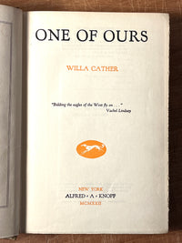 One of Ours, Willa Cather, Alfred A. Knopf, 1922, 1st Trade Ed, 2nd Printing, VG