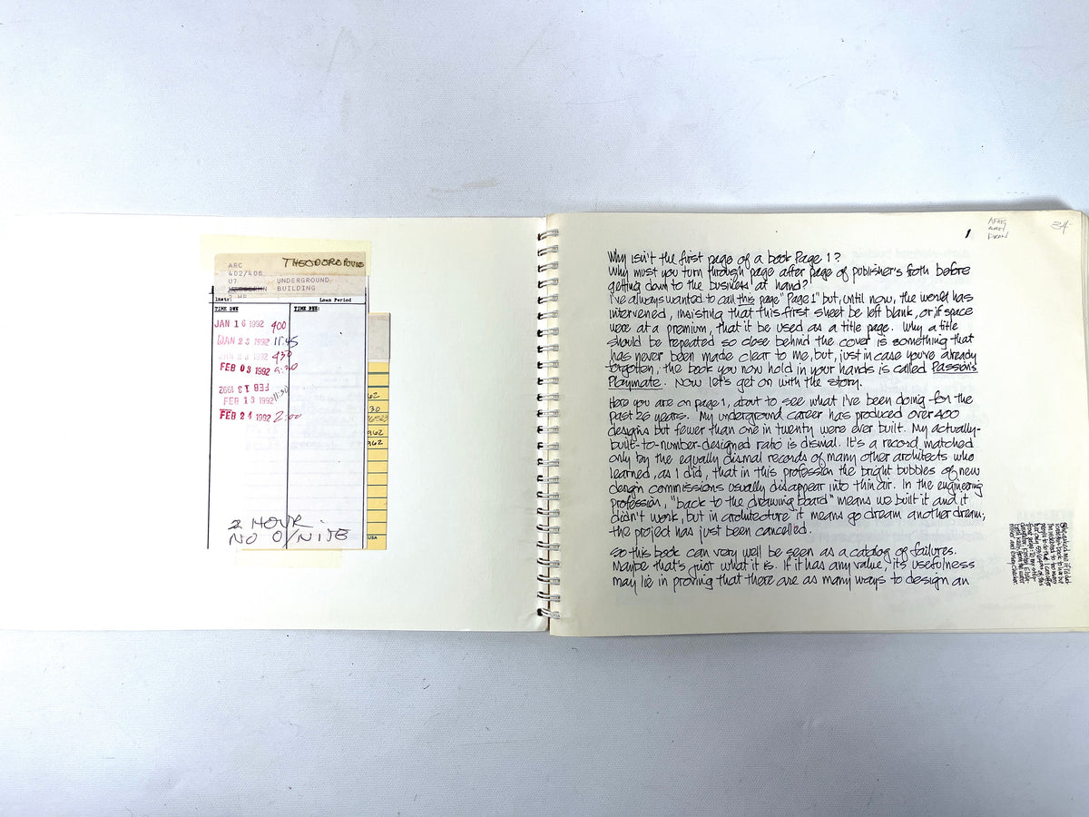 An Architect's Sketchbook of Underground Buildings, 1990, Very Good ex-library spiral bound