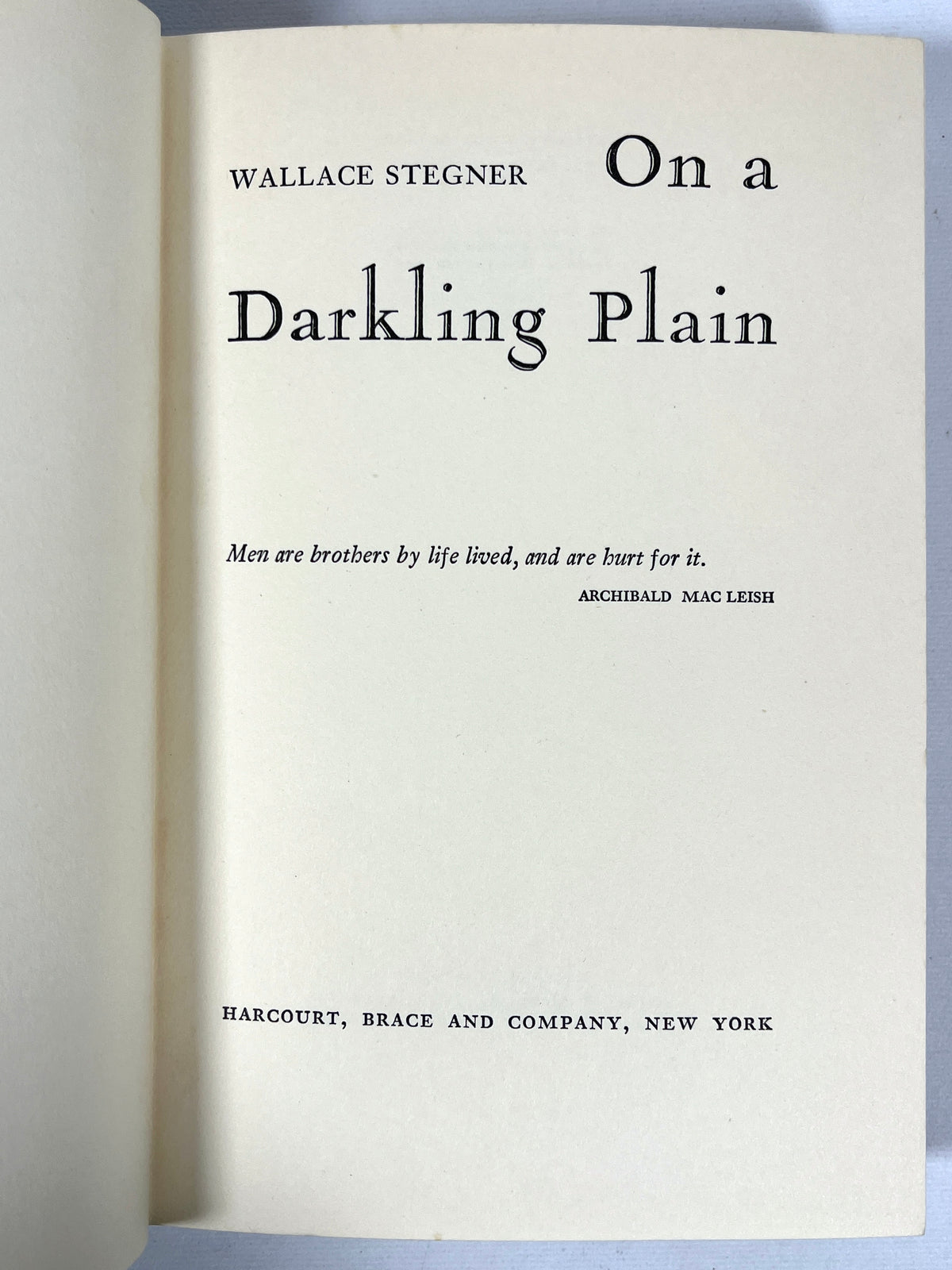 Wallace Stegner, On a Darkling Plain, First Edition, 1940, Very Good hardcover w/dust jacket