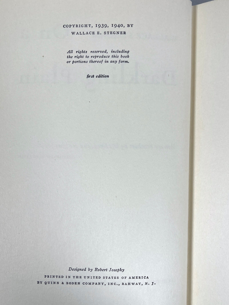 Wallace Stegner, On a Darkling Plain, First Edition, 1940, Very Good hardcover w/dust jacket