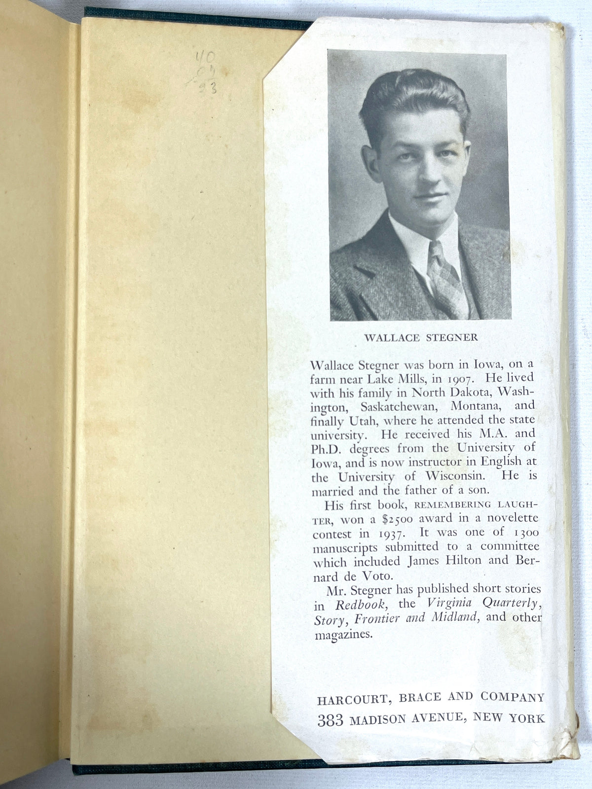Wallace Stegner, On a Darkling Plain, First Edition, 1940, Very Good hardcover w/dust jacket