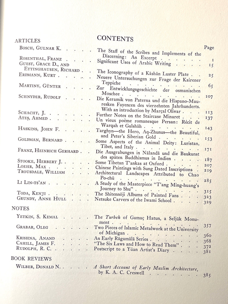 Ars Orientalis: The Arts of Islam and the East (v. 4), Smithsonian, 1961, VG