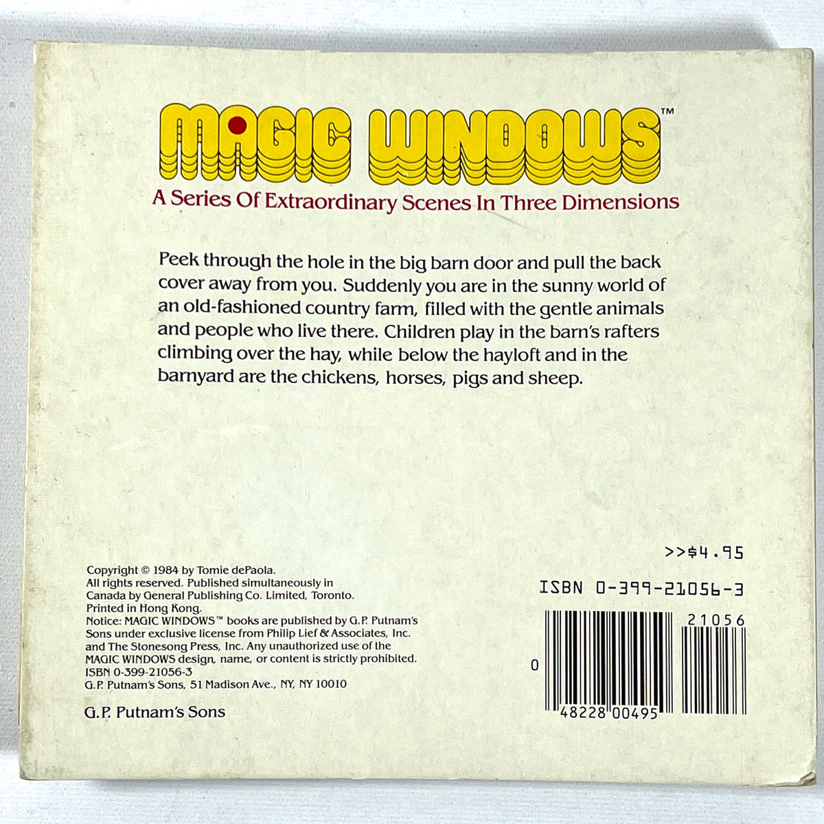 Tomie dePaola's Country Farm, Magic Windows, G P Putnam's Sons, 1984, Very Good HC