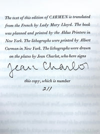 Carmen, Prosper Mérimée, Jean Charlot, SIGNED, Limited Editions Club, NF HC