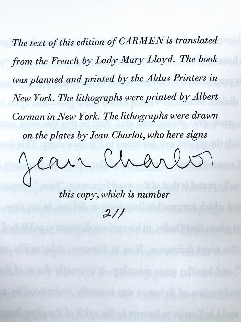 Carmen, Prosper Mérimée, Jean Charlot, SIGNED, Limited Editions Club, NF HC