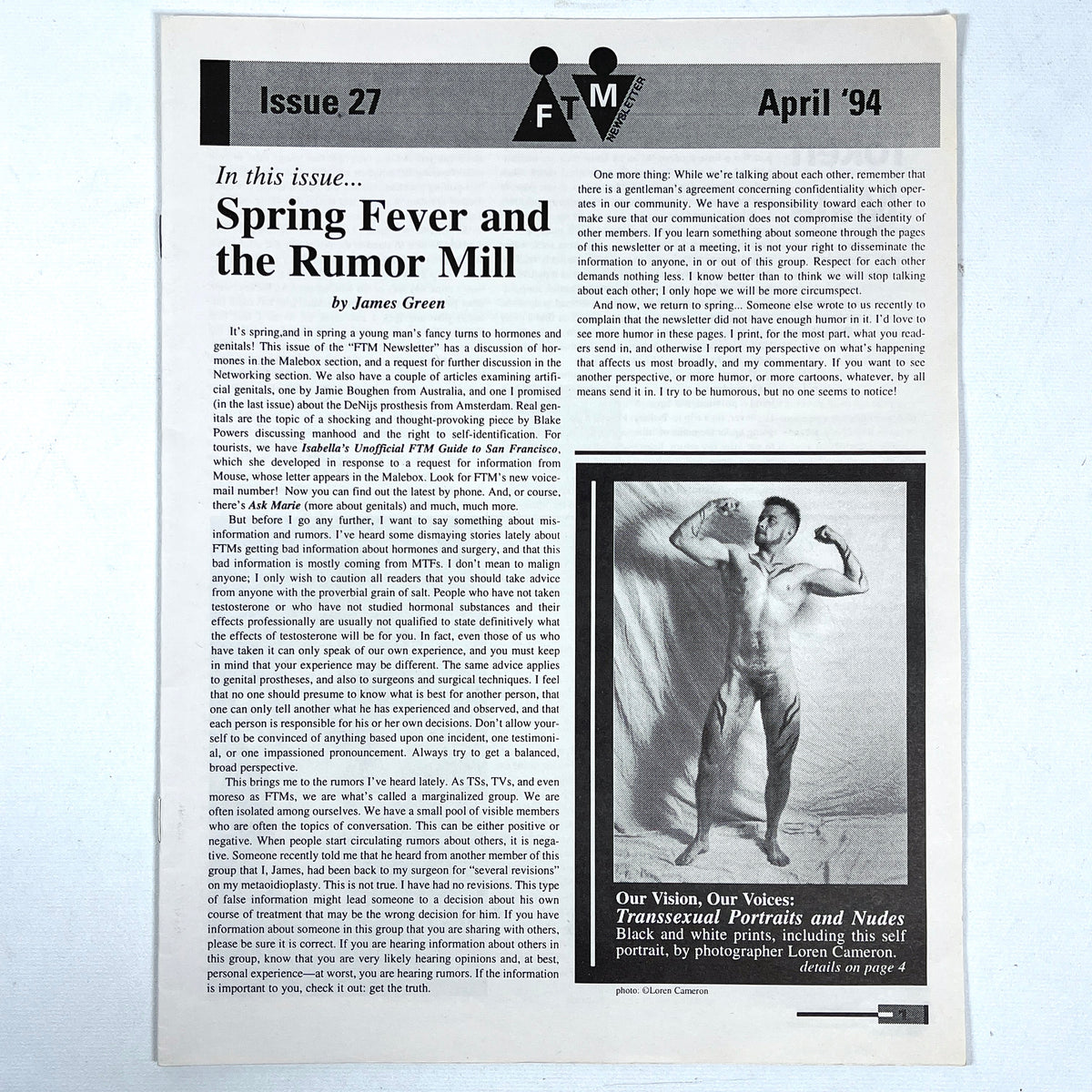 FTM, Issue #27, April '94, Near Fine staplebound, LGBT interest ephemera