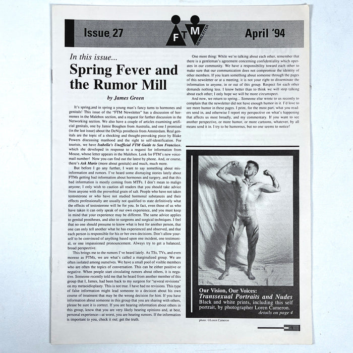 FTM, Issue #27, April '94, Near Fine staplebound, LGBT interest ephemera
