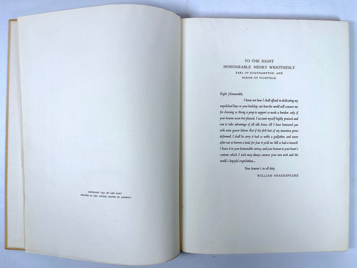 Shakespeare: Venus and Adonis, Rockwell Kent, 1931, SIGNED, Very Good HC w/slipcase