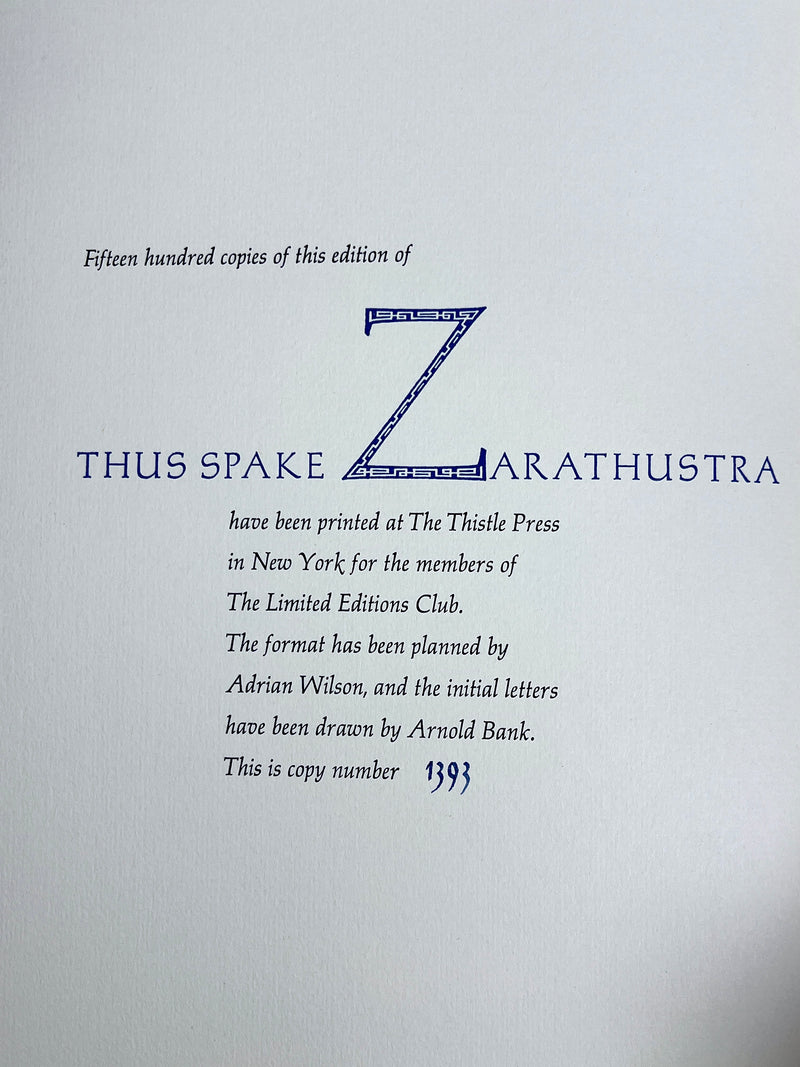 Friedrich Nietzsche, Thus Spake Zarathustra, Illus. Arnold Bank, 1964, NF HC w/slipcase.