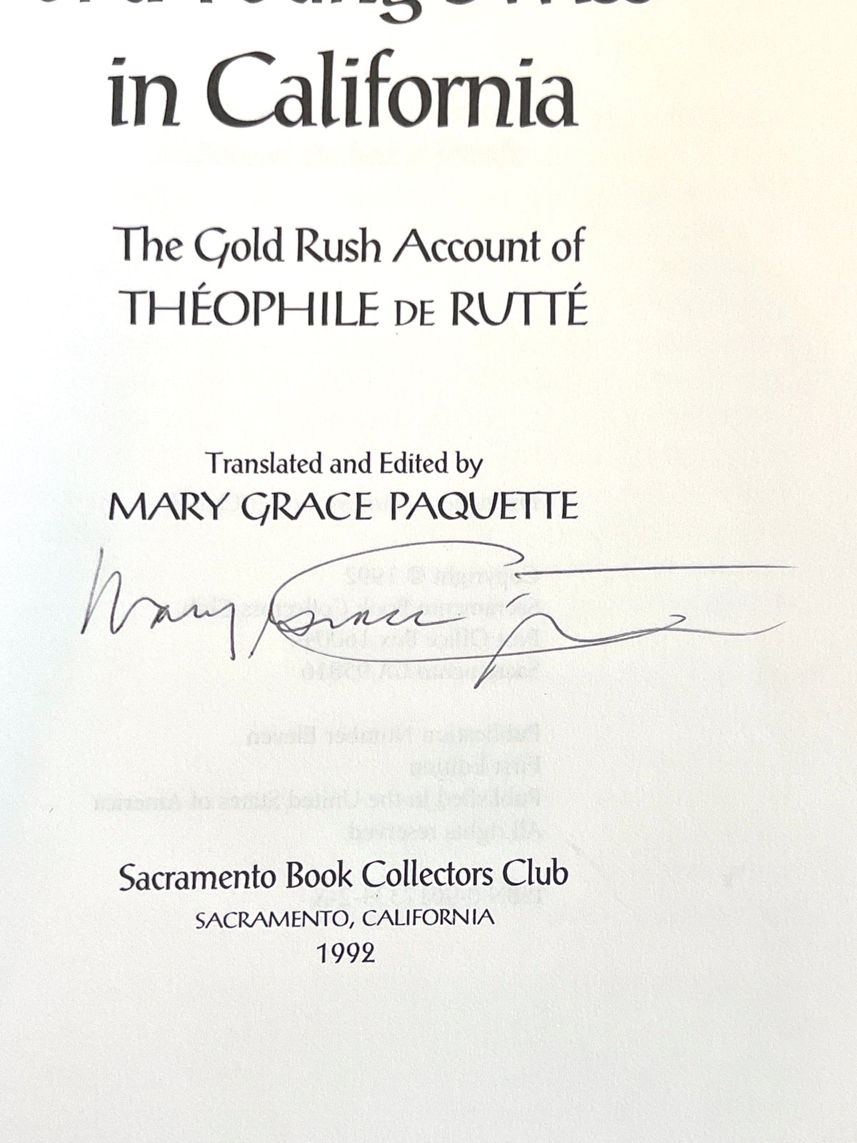 De Rutte, The Adventures of a Young Swiss in California, SBCC 1992, VG HC, SIGNED