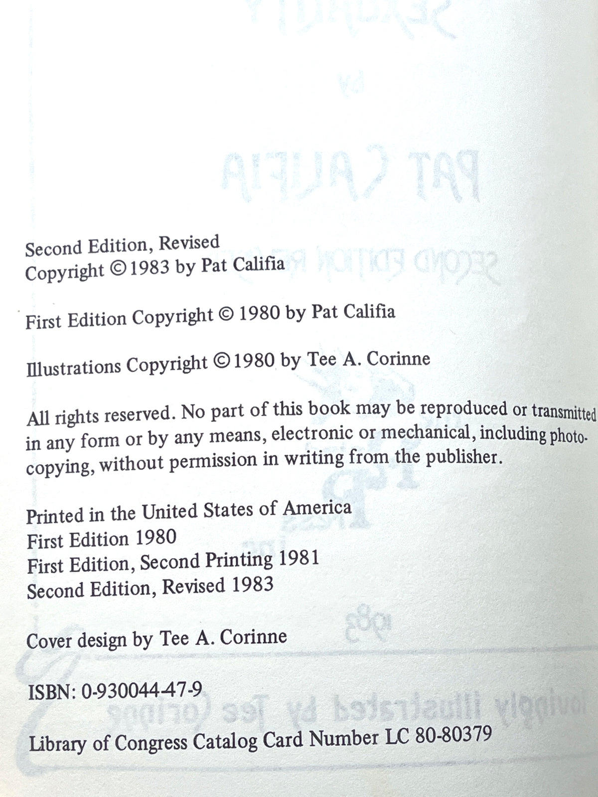 Sapphistry: The Book of Lesbian Sexuality, Pat Califia, 2nd Ed Revised, 1983, VG softcover