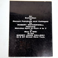 Robert Motherwell, Sidney Janis Gallery, RARE, 1961 exhibit catalog, Very Good staplebound.