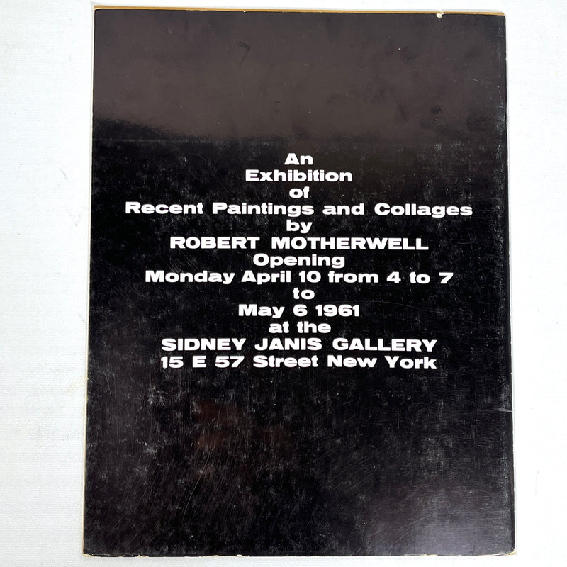 Robert Motherwell, Sidney Janis Gallery, RARE, 1961 exhibit catalog, Very Good staplebound.